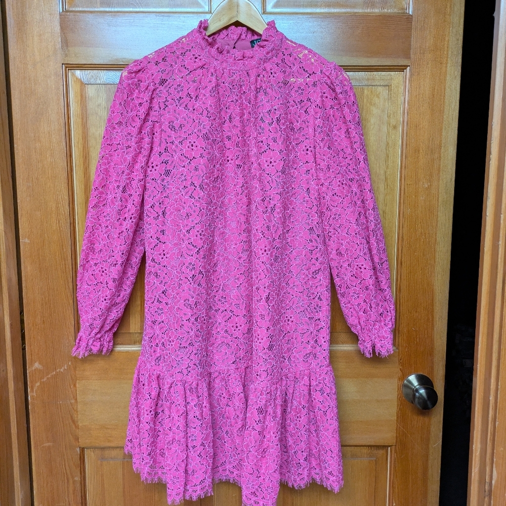 J. Crew Pink Lace Ruffle Neck Mini Dress Size Small - Picture 7 of 14